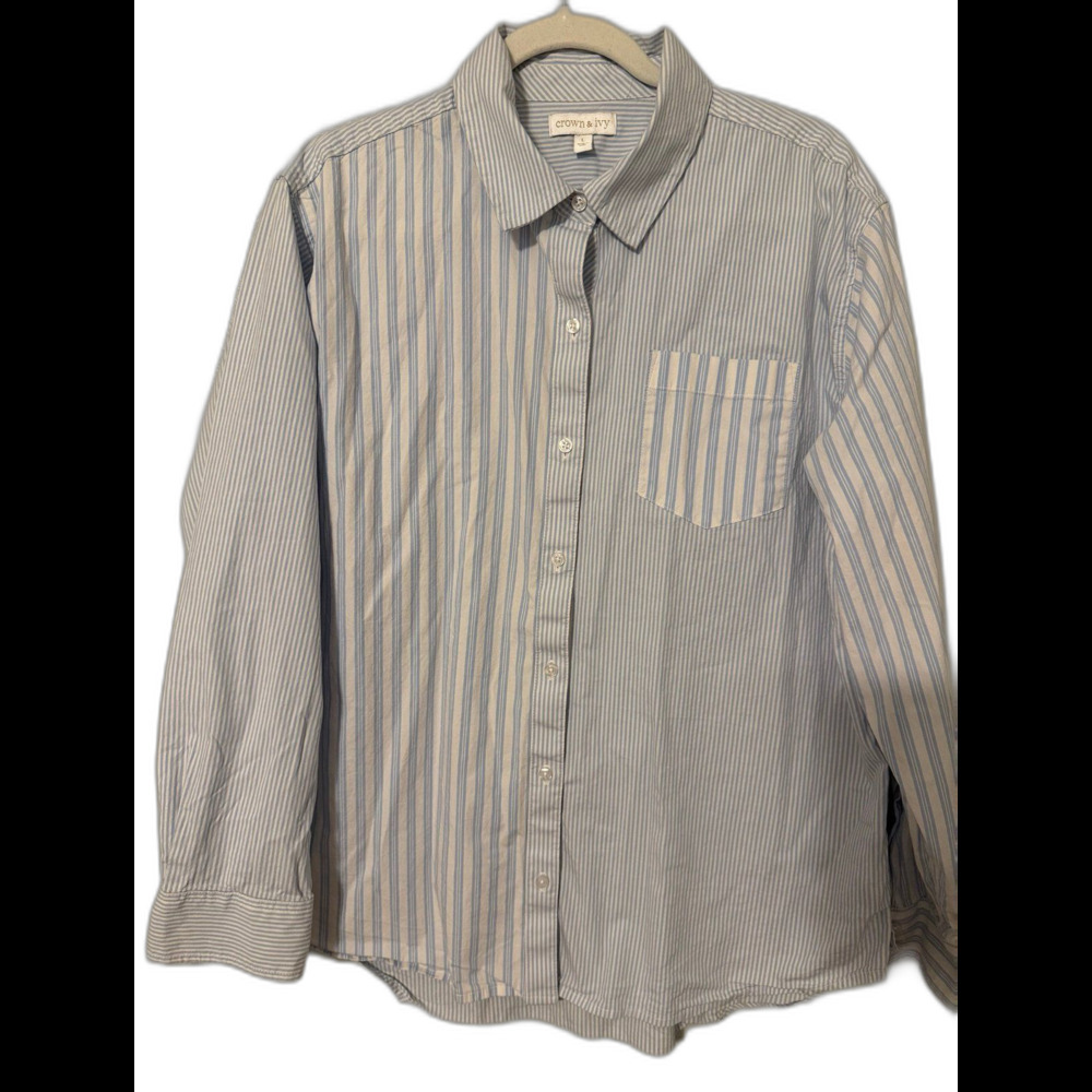 Crown & Ivy Blue and White Striped Button Down Shirt